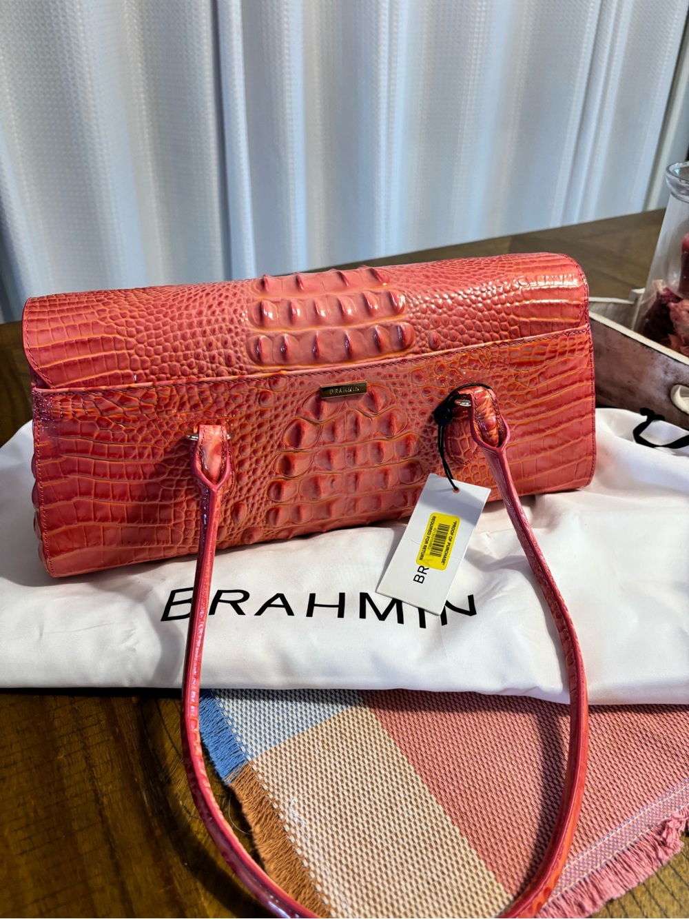 Brahmin Coral Pink Croc-Embossed Shoulder Bag - Picture 2 of 6
